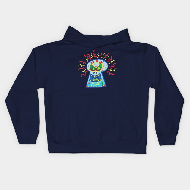 Evil Mexican sugar skull lauging mischievously Kids Hoodie by zooco